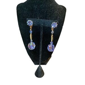 Vintage 1960’s Aurora Borealis Dangle Earrings Gold Tone